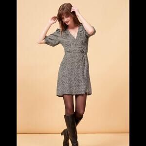 Rouje Louison Mini Dress Size 38/ 6 Noir imprimé mini fleurette Black‎ & White